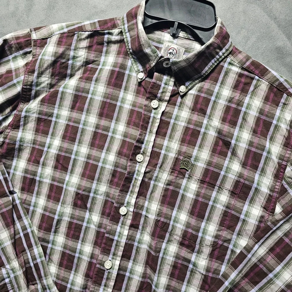 Cinch Boys XL 14 Long Sleeve Plaid Button Down Western Shirt Brown Purple Green